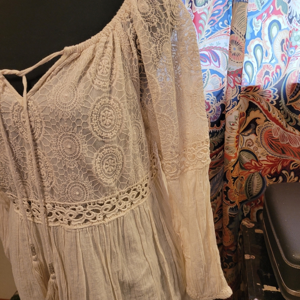 Feminine And Whimsical Cream Lace Women's Top, Sundance, M